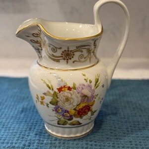 Floral Porcelain Pitcher with Gold Accents